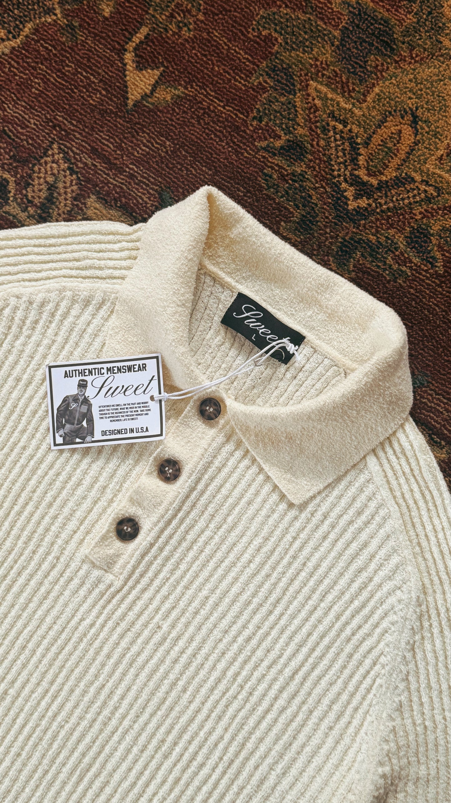 'SWEET OFF-WHITE RIBBED POLO'