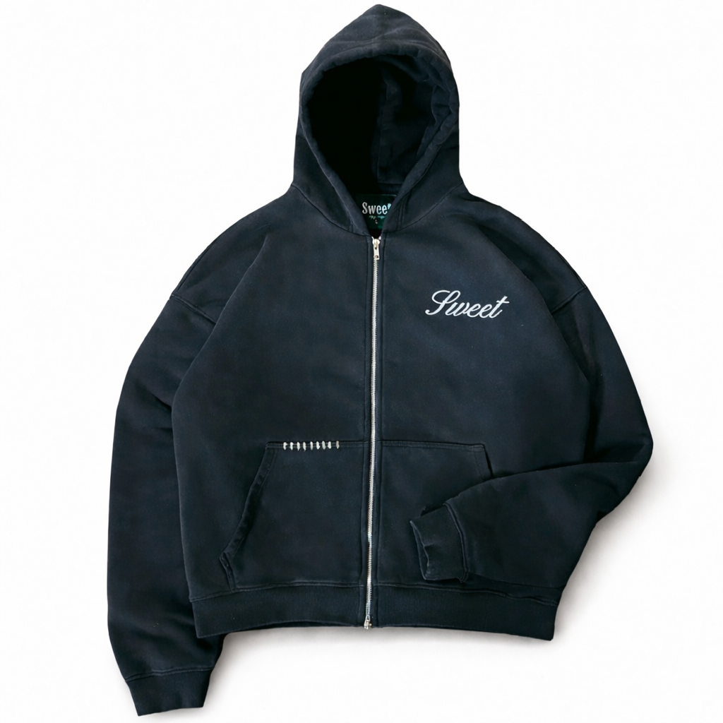 SWEET AGED BLACK ZIP-UP – Sweet Hat Company