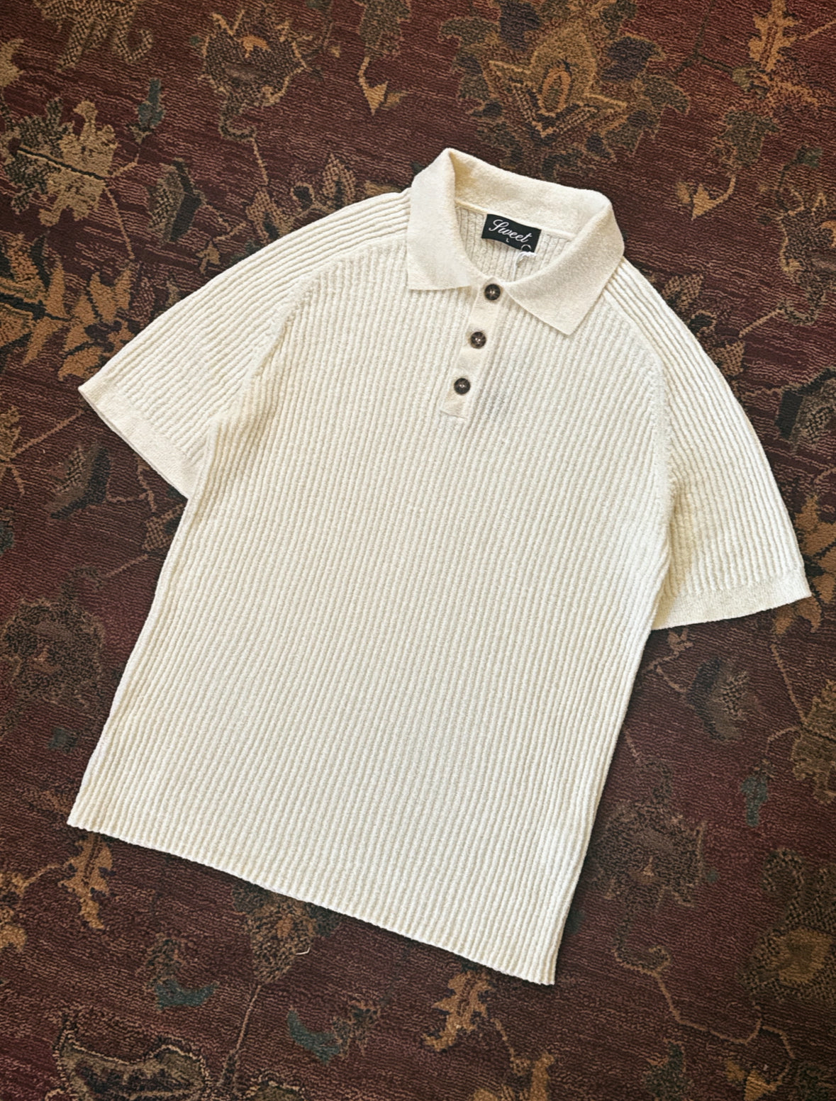 'SWEET OFF-WHITE RIBBED POLO'