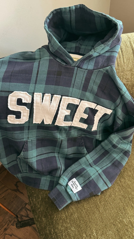 SWEET AGED PLAID GREEN HOODIE