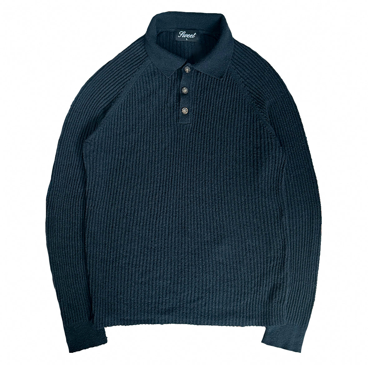'SWEET BLACK LONG SLEEVE RIBBED POLO'