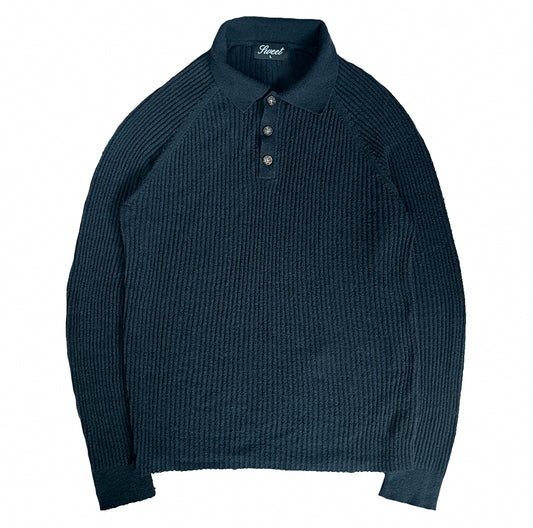 'SWEET BLACK LONG SLEEVE RIBBED POLO'